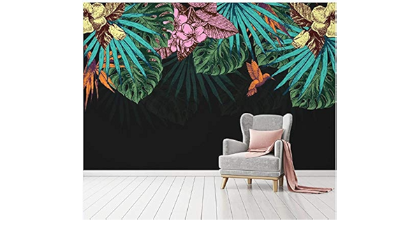 3d Wallpaper Canvas Art Print Wall Mural Poster Green Tropical Leaves On Black Background Photo Wallpapers Murals Picture Design Modern 300x210cm Amazon Co Uk Diy Tools