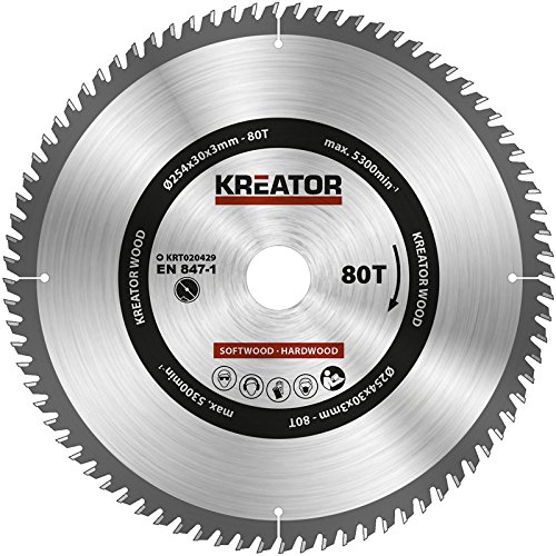 KRT020429 Hartmetall Kreissägeblatt für Holz Ø254mm Bohrung 30mm Dicke 3mm Zähne 80 Holzsägeblatt mit 3 Reduzierringe