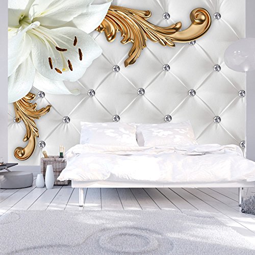 FOTOTAPETE 350x245 cm - VLIES TAPETE PREMIUM - PROFI QUALITÄT - Top moderne Wanddeko - Riesen Wandbild - Top Design Tapete - Neue exklusive Edition mit noch besser Druckauflösung - Deutsches Premium Vlies - Blumen Lilien Ornament weiß Steppmuster f-C-0112-a-a