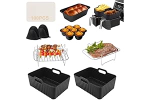 CERIAL Akcesoria do frytkownicy powietrznej do Ninja Dual AF300UK AF400UK i większości 3,7Qt - 4,2Qt i większe dwustrefowe akcesoria do frytownic, zestaw 8 sztuk, w tym silikonowa wkładka do frytownicy