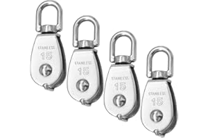 CEEYSEE 4Pcs M15 Pulley 304 Stainless Steel Pulley Single Pulley Set Heavy Duty Pulley Drum for Ropes Camping Gym Wheel Hanger Out Door Pulley Load Capacity 35kg(U/M15)