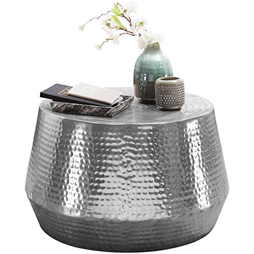 FineBuy Couchtisch MARESH 60x60x36 cm Aluminium Beistelltisch Silber Orientalisch Rund | Flacher Hammerschlag Sofatisch Metall | Design Wohnzimmertisch Modern | Loungetisch Indisch Stubentisch Klein