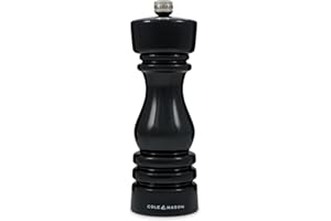 Cole & Mason London Black Gloss Salt Mill, 18cm Salt Grinder with Adjustable Grind, Non Corroding Ceramic Mechanism, Beech Wood, Seasoning Mill, Lifetime Mechanism Guarantee