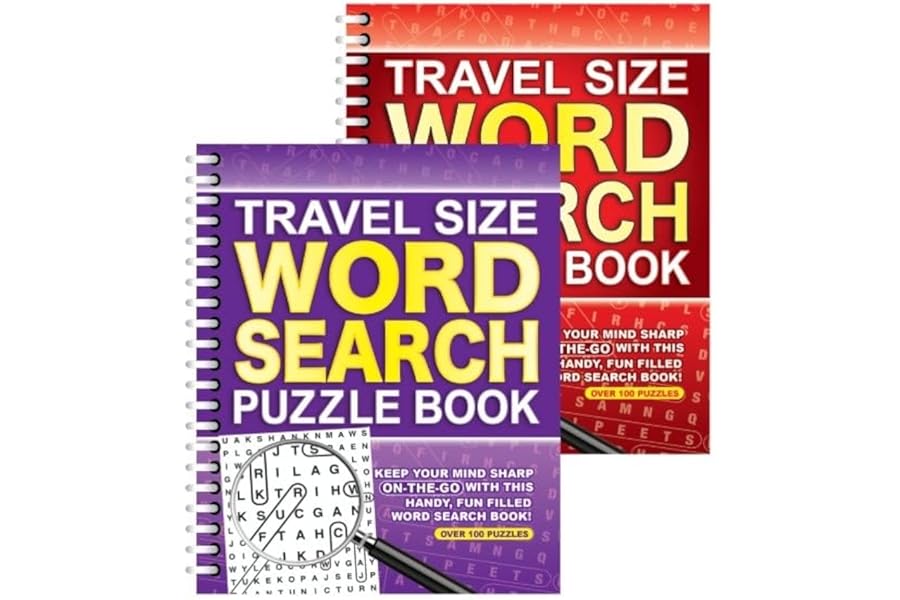 Squiggle - A5 Spiral Bound Travel Size Word Search Puzzle Books - Set of 2