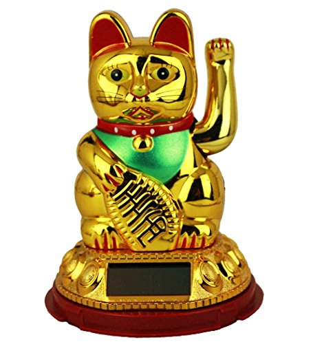 HAAC Solar Winkekatze Katze GLÜCKSKATZE Glücksbringer 20 cm Farbe gold / rot