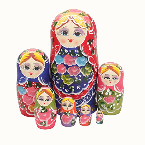 NuoYa005 Beautiful Set of 7 Cutie Nesting Dolls Matryoshka Madness Russian Doll Wooden Wishing Dolls Toy by safeinu - 4