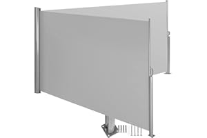 tectake Aluminium Doppel- Seitenmarkise ausziehbar, Outdoor Seitenwand als Garten Sonnenschutz, Balkon Sichtschutz, Terrassen Windschutz, mit Aufrollmechanismus - 180 x 600 cm, grau