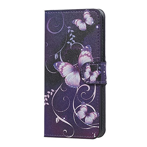 Huawei Y6 II Compact / Huawei Y5 II Hülle, Alfort 3 in 1 Schutzhülle Leder Hülle Flip Wallet Fashion Design Dual Use Falten Premium PU Leder Tasche Case Cover Folio Mappen Kasten Abdeckung für Huawei Y6 II Compact / Huawei Y5 II / Huawei Y6 II Mini Smartphone Funktion Unterstützte Telefone mit Lila Schmetterling ( Lila ) + Netter Staub Stecker + Alfort Schwarz Stylus Pen - 2