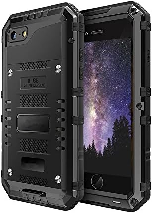 TOPVISION iPhone 7 Plus Waterproof Case with Tempered Glass Front Cover, Durable Shock Snow Rain Dirt Dust Proof Under Water Case with One Extra Spare Cover - Black
