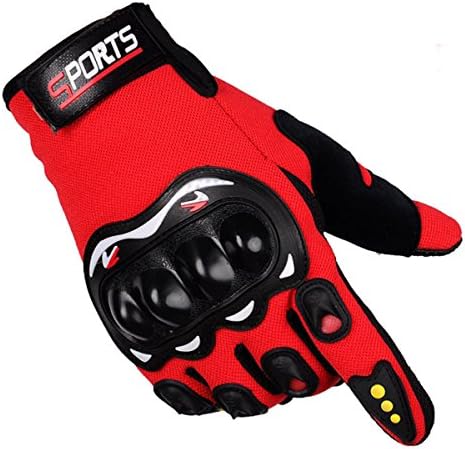 New Fabric Biker Knuckle Motorcycle Motorbike Full Finger Motocross Gloves 1Pair (Red)