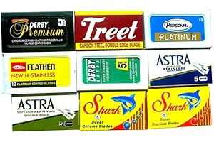 RAZOR BLADES CLUB Lamette da barba, confezione campione da 60 lamette, Astra-Derby-Treet-Shark-Pers0nna-Shark, 9 Marche Differenti