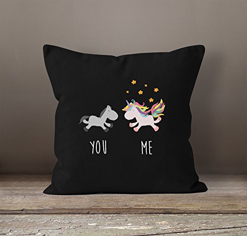 Kissenbezug You and Me Einhorn Unicorn Deko-Kissen 40×40 Baumwolle MoonWorks® schwarz Pullover - 2