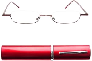 Mini Brille Lunettes de Lecture à Monture Demi-Lune Légère en Métal – Boîte Lunette Mince en Aluminium Inclus – Lunettes Homme et Femme