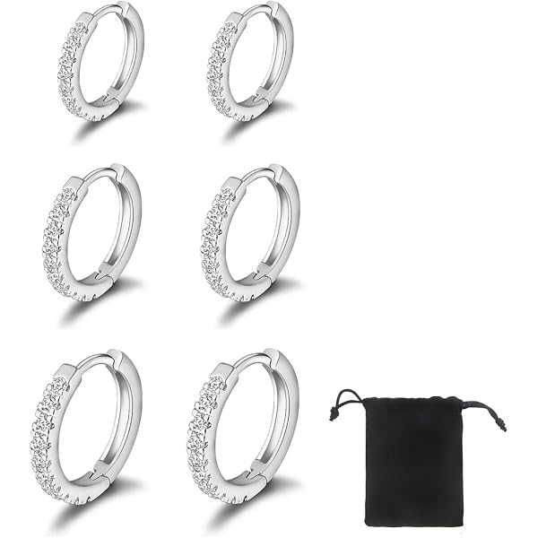 ADRAMATA 5 Paia Orecchini In Acciaio Inossidabile 316L Con Zirconi - Borchie A Sfera E Fondo Piatto Da 2-6 Mm Per Piercing Cartilagine, Elica, Lobo - Gioielli Ipoallergenici Uomo Donna - 2