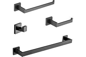 DUFU 4 Pezzi Portasciugamani Set di Accessori di Ferramenta di Bagno di Parete Porta Asciugamani Bagno 40cm,Porta Salviette,Porta Carta Igienica,Ganci SUS304 Acciaio Inossidabile Nero Opaco