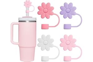 YISCOKO Stanley Cup akcesoria kwiatowe słomkowe osłony toppers-4 szt. silikonowa nakładka na słomkę Stanley, nakładki na słomkę, czapka ze słomką do słomek Stanley Cup 10 mm, 1 cm, cztery kolory.