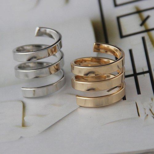 Huayang schicke Frauen Mädchen 3 Ebenen Frühling Stil Knuckle Band Ring Überzug Tipp Plain Finger Ring (Gold) - 3