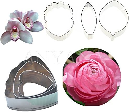 Anyana METAL Icing biscuit cookie Cutters Butterfly Orchid Ranunculus asiaticus Flower set of 6 Sugarcraft Cake Decorating cupcake mold tools topper stainless steel pastry