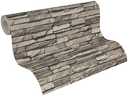 A.S. Creation 95833-1 10.05 x 0.53 m Stone Wallpaper - Charcoal/Grey