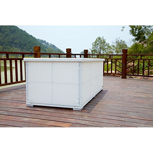 OUTFLEXX praktische Kissenbox aus widerstandsfähigem Poly-Rattan in weiß mit Gasdruckfedern und Innenbezug, 204 x 94 x 75 cm, Gartentruhe Universalbox Aufbewahrungsbox Kissentruhe, wetterfest - 4