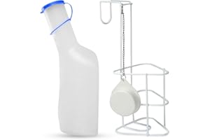 ‎HYGIENE100 Hygiene100 Urinflaschen-Set (Urinflasche 1000 ml + Betthalter mit Deckel), langlebige durchscheinende PP-Urinflasche mit Kappe, leicht ablesbare Messlinien tragbar für Reisen