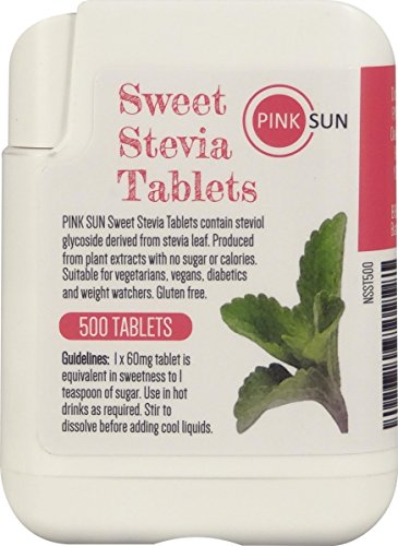 PINK SUN Estevia Comprimidos x 500 en Práctico Dispensador Edulcorante Cero Calorías Pastillas de Stevia Tabletas sin Lactosa sin Gluten no GM Reemplazo de Azúcar Tablets