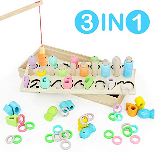 Akokie Montessori Mathématique Jouet en Bois Jeu de Peche Magnetique Enfant Jeu Educatif