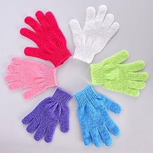 6 Pairs Double Sided Exfoliating Gloves Body Scrubbing Glove Bath Scrubs for Shower, 6 Colors - Image 6