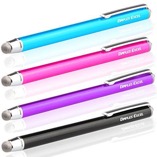 Dimples Excel Neue Generation Touchscreen Eingabestift 14cm Stylus with Ultra Slim Radius 3mm Micro-Knit Hybrid Fiber Tip (4pcs – Aqua-Blau / Schwarz / Lila / Pink) - 5