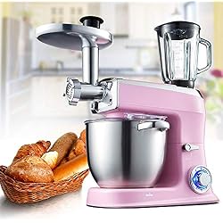 Robot De Cuisine Universel Mélangeur Pétrin Robot Pâtissier Hachoir à Viande Pétrisseur Professionnel Stable Rapide Avec 6 Vitesses 7.5L Grande Capacité (Rose)