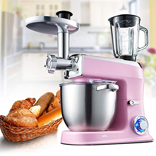 Robot De Cuisine Universel Mélangeur Pétrin Robot Pâtissier Hachoir à Viande Pétrisseur Professionnel Stable Rapide Avec 6 Vitesses 7.5L Grande Capacité (Rose)