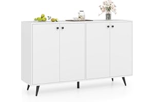 ‎COSTWAY COSTWAY Sideboard Holz, Kommode mit 4 Türen & 5-Fach verstellbare Ablagen, Anrichteschrank Buffetschrank Küchenschrank, Schrank modern, für Wohnzimmer, Küche, Esszimmer, 127,5 x 38 x 80 cm, Weiß