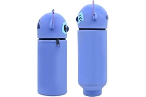 GDFJBG Trousse Ecole 2 en1 en Silicone Souple Kawaii, Anime Trousse à Crayons Scolaire Porte-Plume, Fermeture Eclair en Silicone (Bleu)