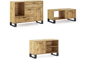 Skraut Home | Wohnzimmermöbel | Modell Loft | Sideboard, TV-Möbel und Couchtisch | nordischer Stil | modernes Design | Melamin | Eiche und Schwarz