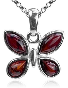 Kirschrot Bernstein Sterling Silber Schmetterling Anhänger Kette 46 cm
