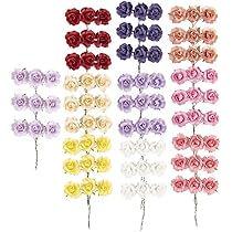 ideen mit herz Piccole rose artificiali in carta | Fiori decorativi con manico in filo metallico per il fissaggio | teste di rose circa 2,5 cm | fiori artificiali | 10 colori per 9 rose | 90 pezzi