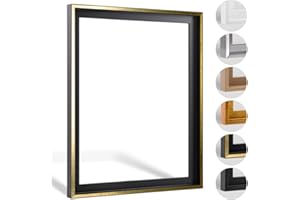 HaakDesign Schattenfugenrahmen Levi in Schwarz Gold gebürstet 30 X 40 cm für Keilrahmenbilder und Leinwände Glanz Edition