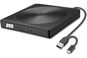 GERUI Unità DVD esterna, masterizzatore CD DVD Player USB 3.0 Type-C Writer DVD/CD +/-RW CD Drive per PC Laptop Desktop con Mac/OS//Linux/Win11/Win10/Win8/XP