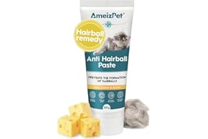Ameizpet Hairball Remedy for Cats, Treatment for Long & Short Fur Cats with Taurine & Cheese, Anti-Hairball Malt Paste for Pet Fur, 100g (3.52 Oz)