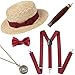 Produktbild ArtiDeco 1920s Herren Accessoires Mafia Gatsby Kostüm Set Inklusive Panama Gangster Hut Verstellbar Elastisch Hosenträger Herren Halsschleife Fliege Taschenuhr und Plastik Zigarre (Set-2)