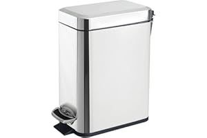 JM ·YIPENG Bathroom Bin, 5L Stainless Steel Pedal Bin Waste Bin with Lids, Slow Drop Closing Slim Rubbish Bin Pedal Waste Basket (Shined)