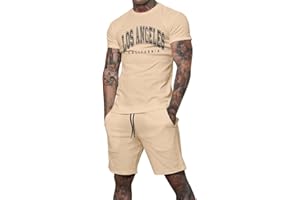 Tomwell Jogging Survêtement Homme 2 Pièces Été Décontracté à Manches Courtes Col Rond T-Shirt Imprimée et Short Sport Ensembles Casual Sportswear Homme Fitness Jogging