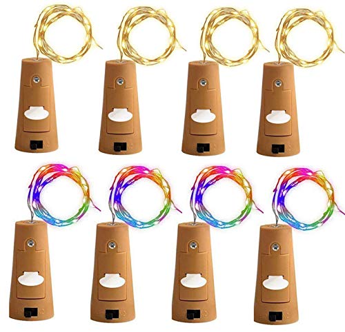 Tesan Lot de 2 flacons de lumière en liège avec 20 LED et 20 LED pour bouteille de vin de mariage, fête, décoration romantique, 2 couleurs