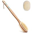 Ithyes Shower Brush with Soft and Stiff Bristles Body Brush Dry Brushing Back Scrubber Bath Brush Wood Long Handle Natural Bristles exfoliating Massage Double-Sided Brush Head for Wet/Dry,Loofah Pad