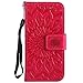 Produktbild DENDICO iPod Touch 5th / 6th Generation Hülle, Premium Leder Wallet Tasche Etui Sonnenblume Prägung Hülle, Flip Brieftasche Handy Schutzhülle für Apple iPod Touch 5th / 6th Generation - Rot