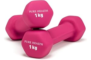 PURE HEALTH Neoprene Dumbbell Hand Weights Pair Home Exercise for Women Men Arm Pilates Dumbbells in 1kg 1.5kg 2kg 3kg 4kg 5kg 8kg 10kg Set