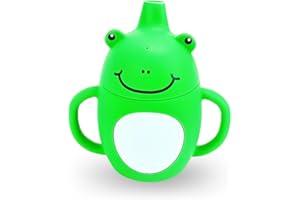 BabyGT Vaso Aprendizaje Bebe Silicona/Vaso bebe con Tapa antiderrame para beber. Vaso de entrenamiento con dos asas para bebes y niños pequeños 200ml (Rana)