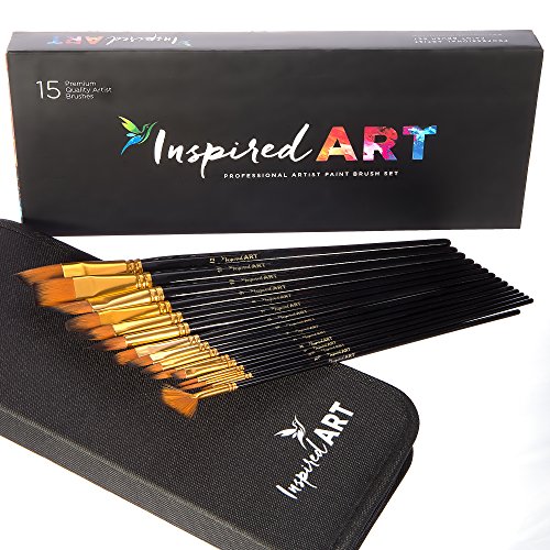 Pinsel-Set 15 Malpinsel für Acrylfarben, Wasserfarben, Öl und Gouache. Professionelle, hochwertige Malpinsel für Künstler | ohne Borstenverlust | Pinseltasche, Geschenkbox & Pflegeanleitung inklusive
