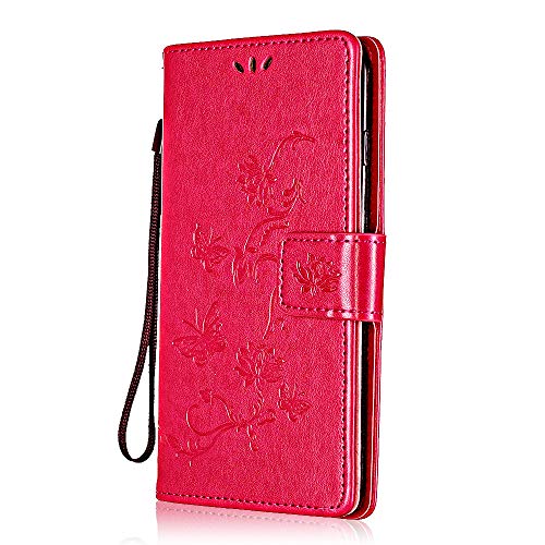 Preisvergleich Produktbild Sony Xperia XZ Premium Brieftasche Hülle, Bear Village® Multifunktion Leder Schützthülle, Schmetterling Blumen Muster Hülle mit kartenfächern für Sony Xperia XZ Premium (#4 Rose Rot)