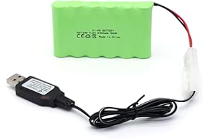 SHAWOROCE 2400mAh 7.2V Ni-Mh Rechargeable Battery Replacement for RC Car Electric Toy Truck Construction-Dumper Remote Control AA Battery with USB Charging Cable (KET Tamiya connector)